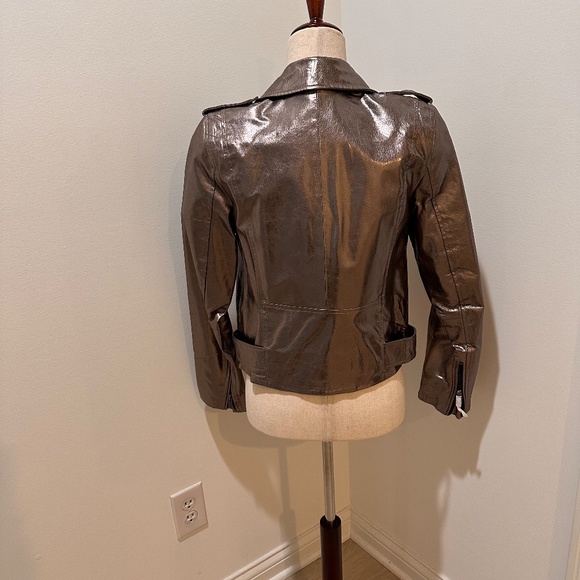 NWT Zara Leather Bronze Metallic Biker Jacket, Size S - Picture 3 of 4